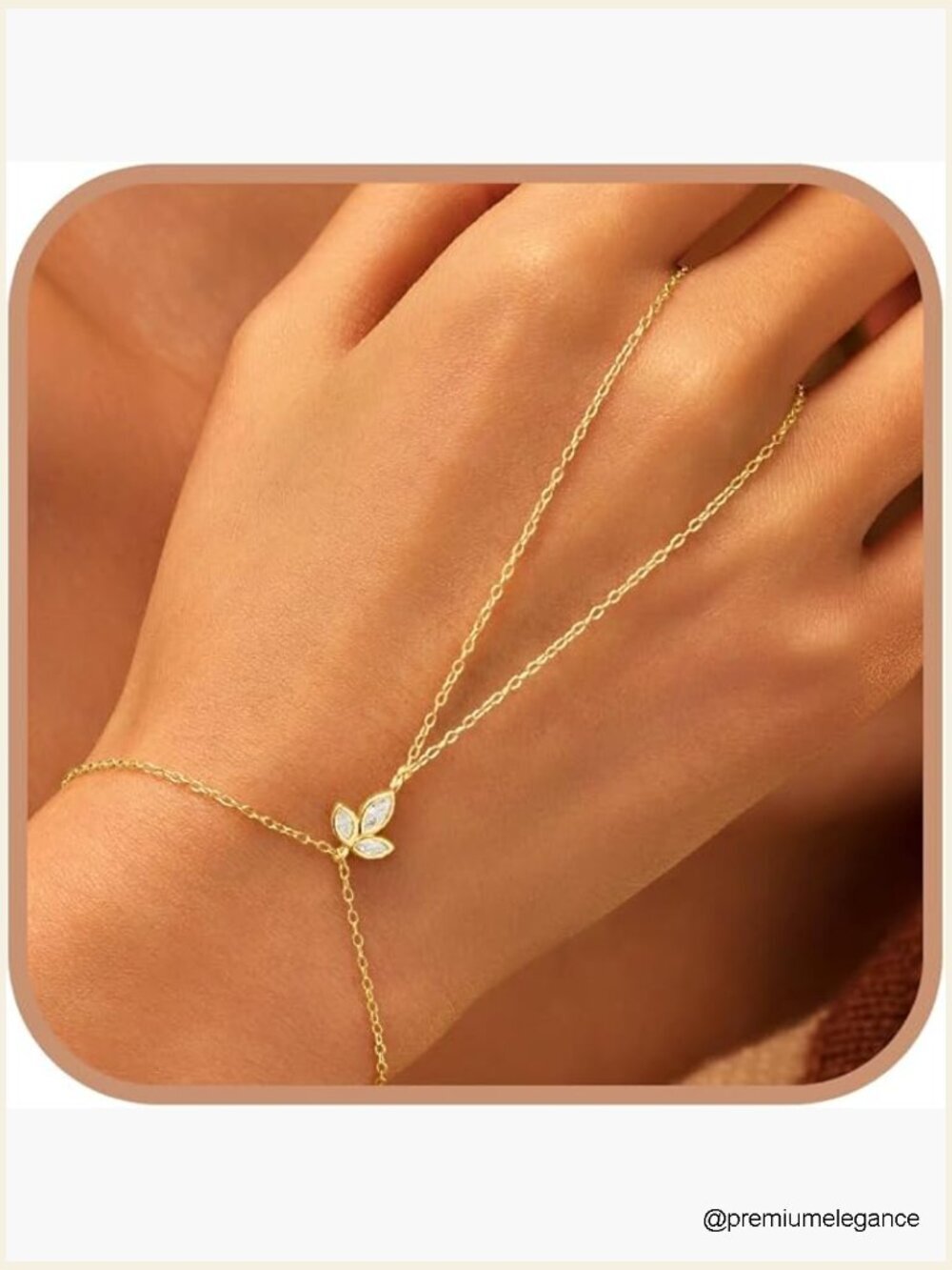 Sterling Silver Hand Chain Bracelet with Beads Dainty Adjustable Gold Plated